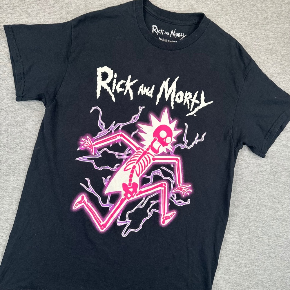 Rick and Morty Shirt Adult M Black Graphic Rick Sanchez Skeleton Ripple Junction